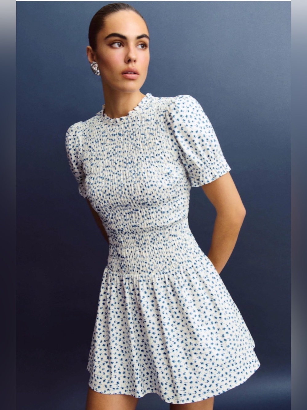 Reformation Leannah Floral Smocked Mini Dress Size 12 NWT